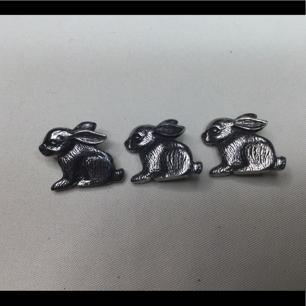 Vintage 90s Danforth Pewter Set Of 3 Bunny Rabbit Buttons